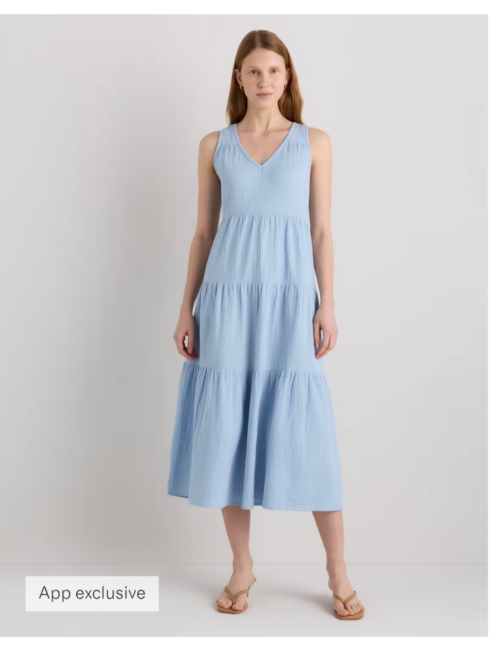 Women's Quince Midi Dress Size M Light Blue Tiered Sleeveless